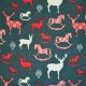 Green Reindeer Print Christmas Fabric Flat