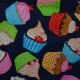 Navy Cupcakes Cotton Poplin Fabric CP0874